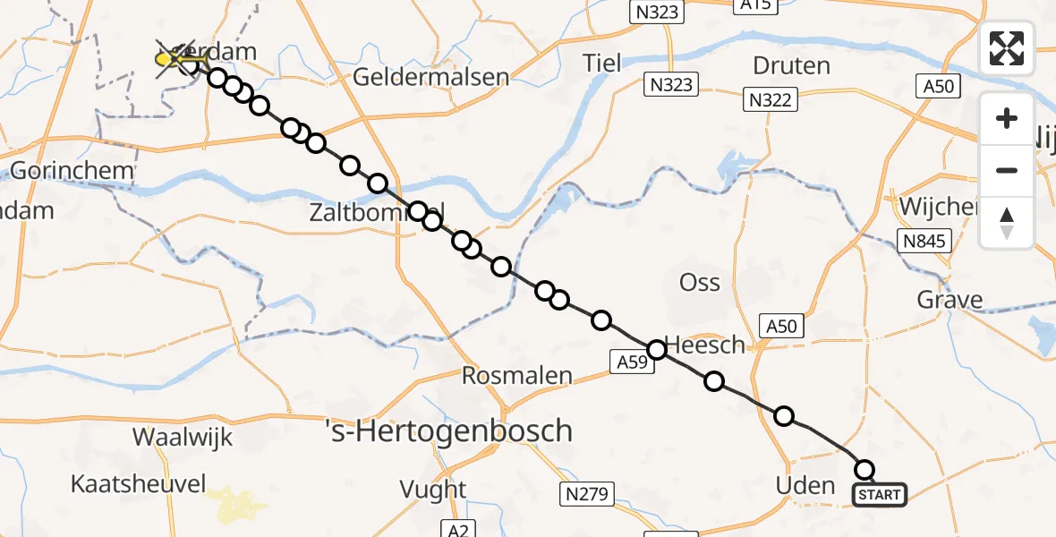 Routekaart van de vlucht: Lifeliner 3 naar Leerdam