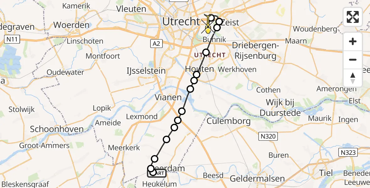 Routekaart van de vlucht: Lifeliner 3 naar Universitair Medisch Centrum Utrecht