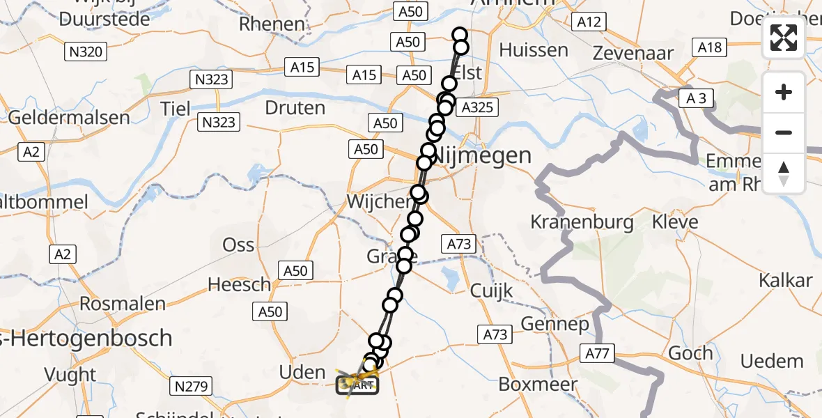 Vluchtroute Traumahelikopter Vliegbasis Volkel - Vliegbasis Volkel, 23 maart 2023, 21:31