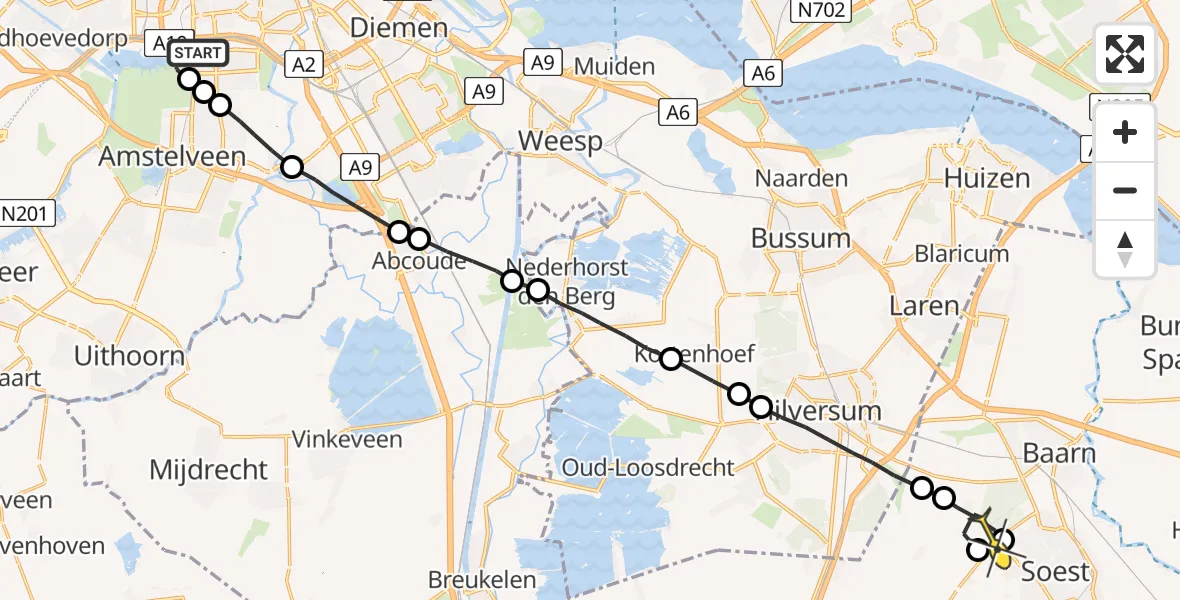 Routekaart van de vlucht: Lifeliner 1 naar Baarn