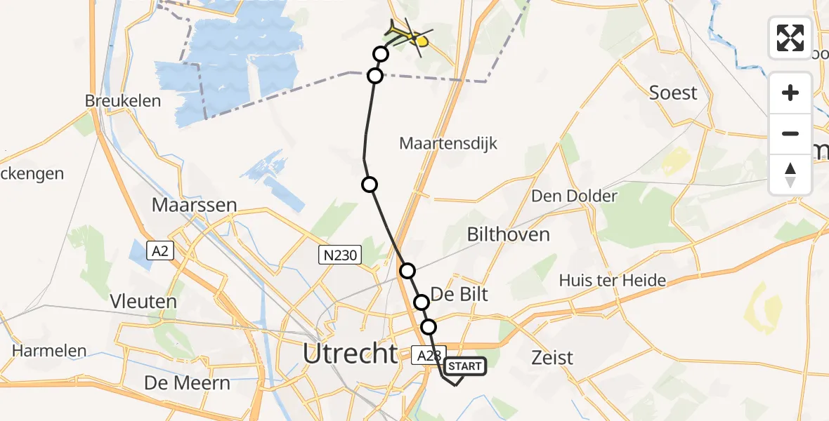 Routekaart van de vlucht: Lifeliner 1 naar Vliegveld Hilversum