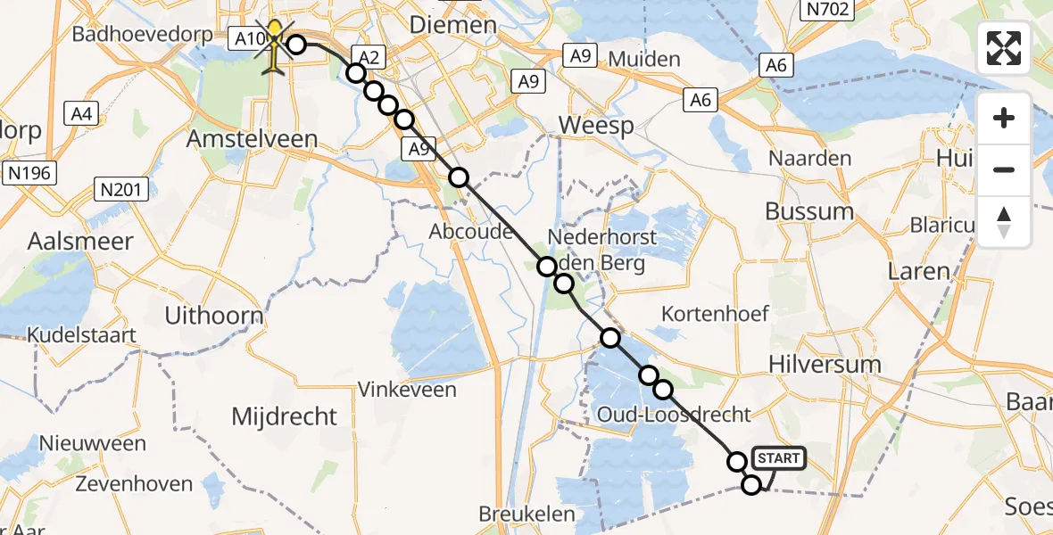 Routekaart van de vlucht: Lifeliner 1 naar VU Medisch Centrum Amsterdam