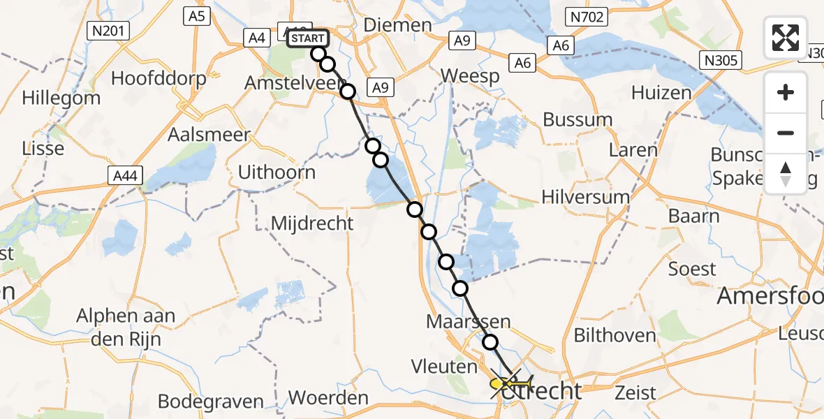 Routekaart van de vlucht: Lifeliner 1 naar Utrecht