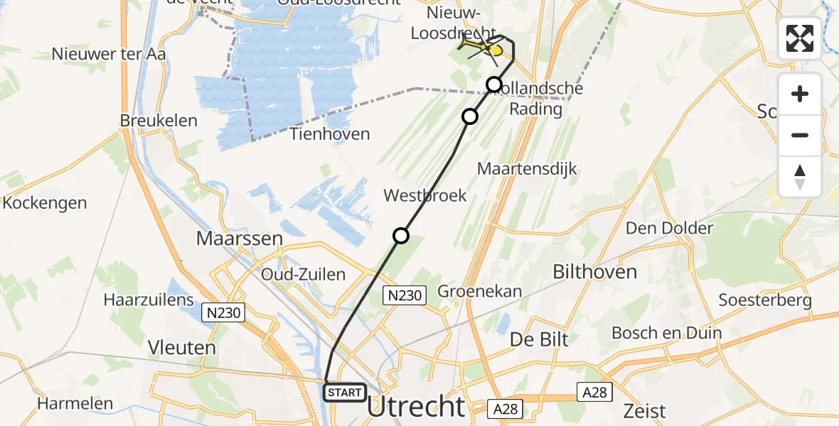 Routekaart van de vlucht: Lifeliner 1 naar Vliegveld Hilversum