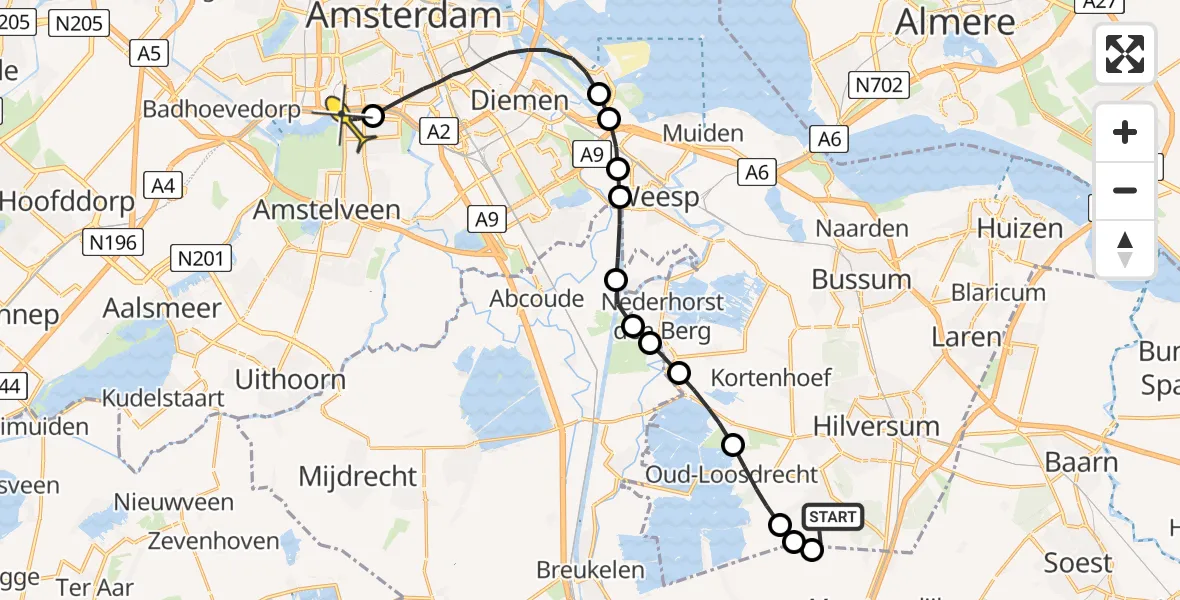 Routekaart van de vlucht: Lifeliner 1 naar VU Medisch Centrum Amsterdam