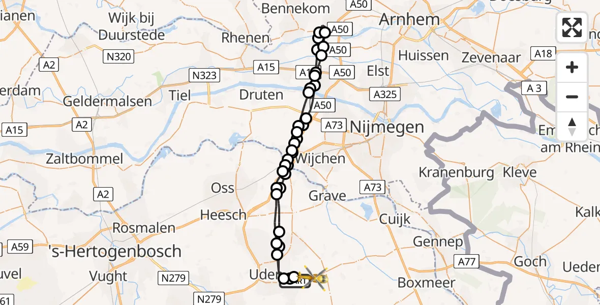 Vluchtroute Traumahelikopter Vliegbasis Volkel - Vliegbasis Volkel, 24 maart 2023, 08:38