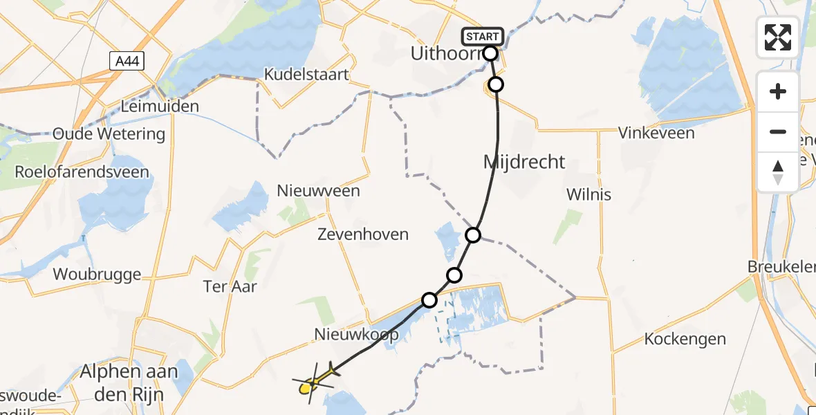Routekaart van de vlucht: Politiehelikopter naar Aarlanderveen