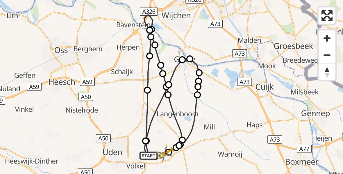 Vluchtroute Traumahelikopter Vliegbasis Volkel - Vliegbasis Volkel, 24 maart 2023, 09:39