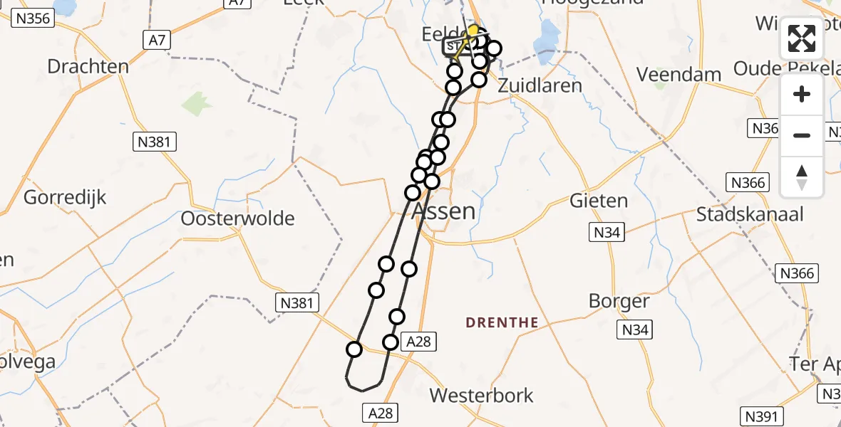 Routekaart van de vlucht: Lifeliner 4 naar Groningen Airport Eelde