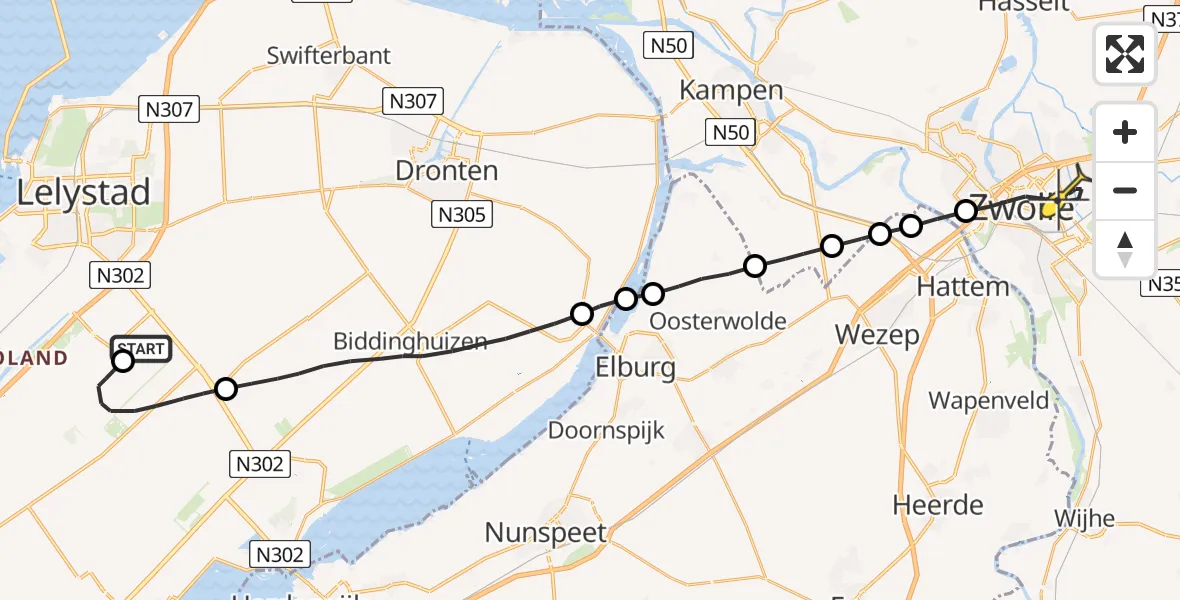 Routekaart van de vlucht: Traumaheli naar Zwolle