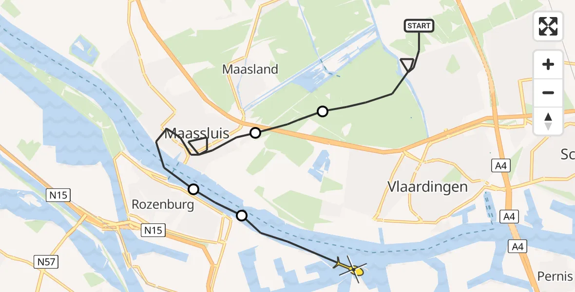 Routekaart van de vlucht: Politiehelikopter naar Botlek