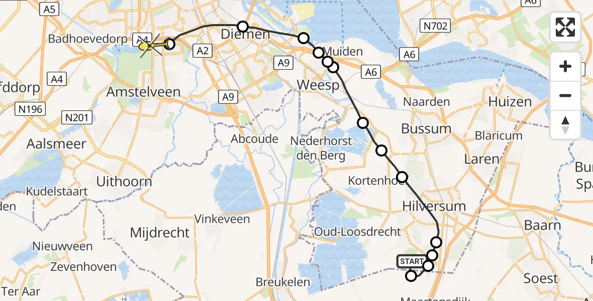 Routekaart van de vlucht: Traumaheli naar VU Medisch Centrum Amsterdam