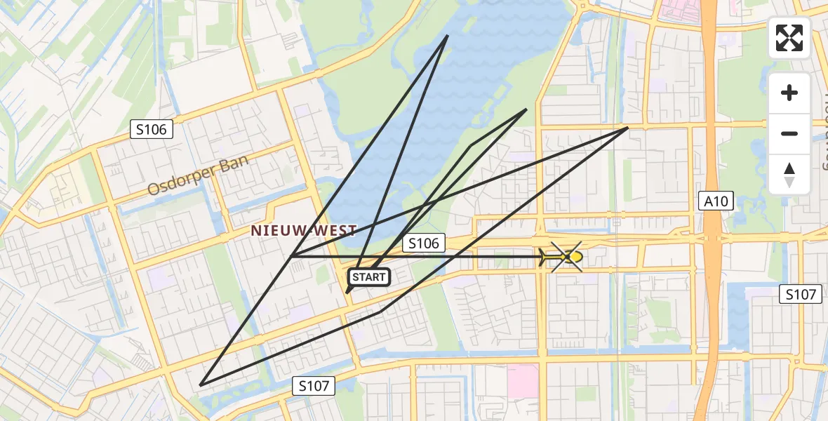 Routekaart van de vlucht: Politieheli naar Amsterdam