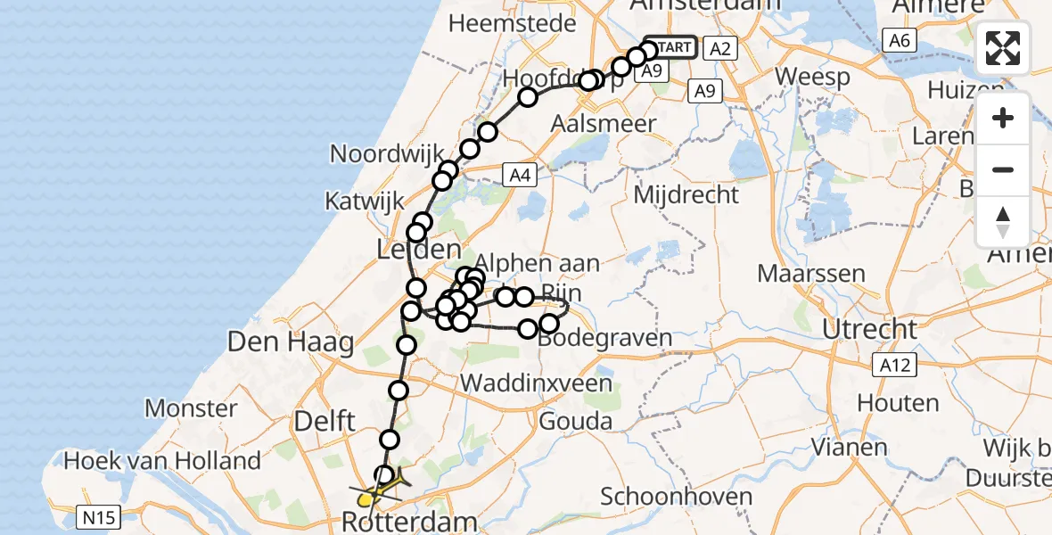 Routekaart van de vlucht: Traumaheli naar Rotterdam The Hague Airport