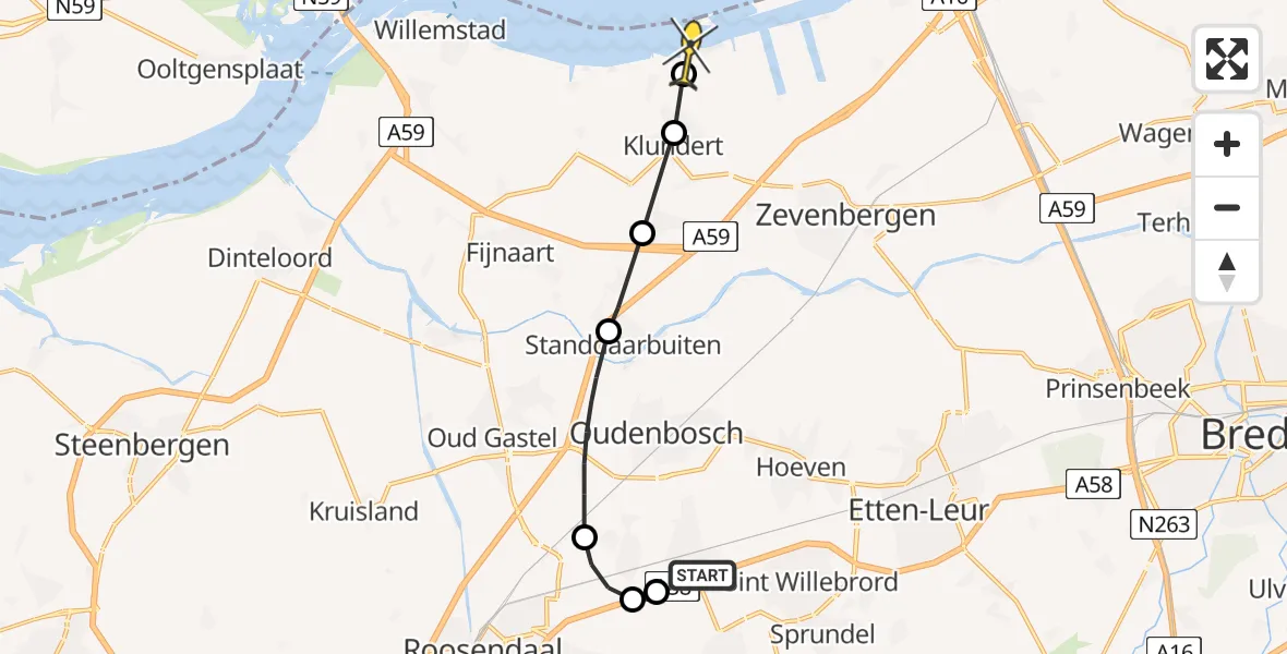 Routekaart van de vlucht: Politieheli naar Moerdijk