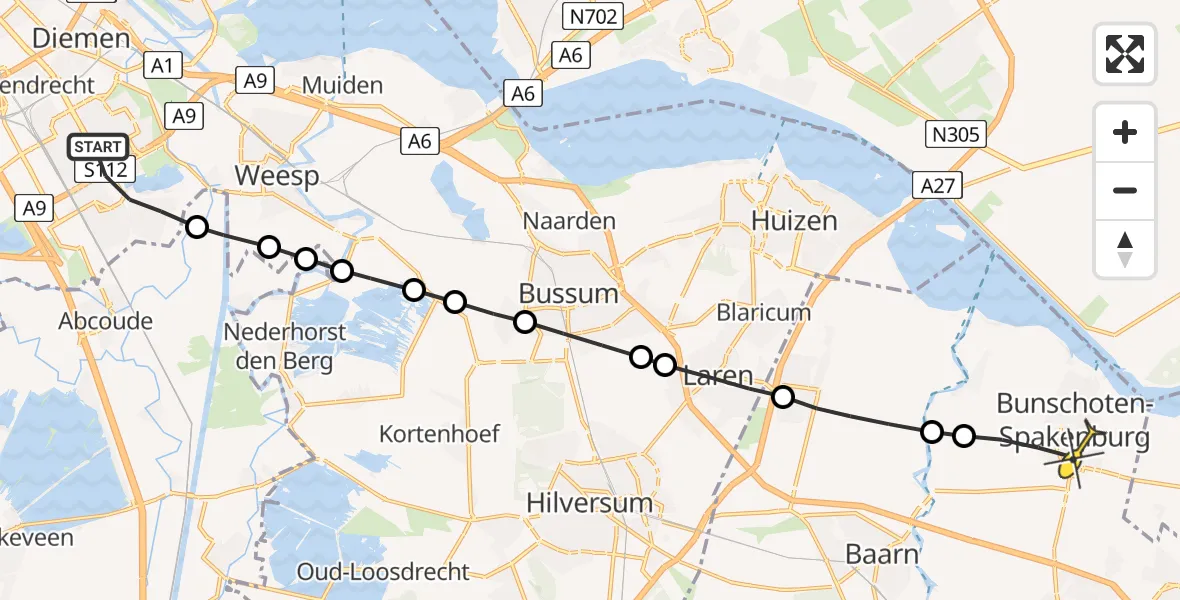 Routekaart van de vlucht: Lifeliner 1 naar Bunschoten-Spakenburg