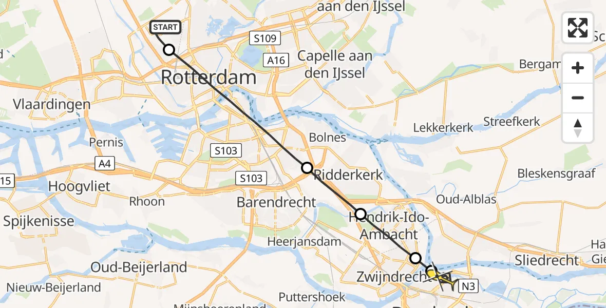 Routekaart van de vlucht: Lifeliner 2 naar Dordrecht