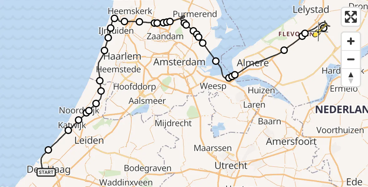 Routekaart van de vlucht: Traumaheli naar Lelystad Airport