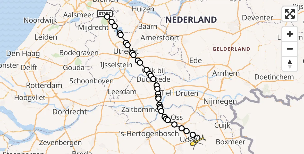 Routekaart van de vlucht: Lifeliner 3 naar Vliegbasis Volkel