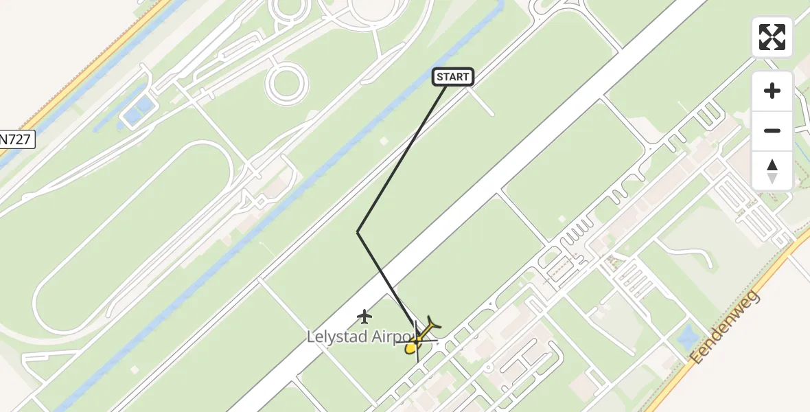 Vluchtroute Traumahelikopter van Lelystad Airport naar Lelystad Airport