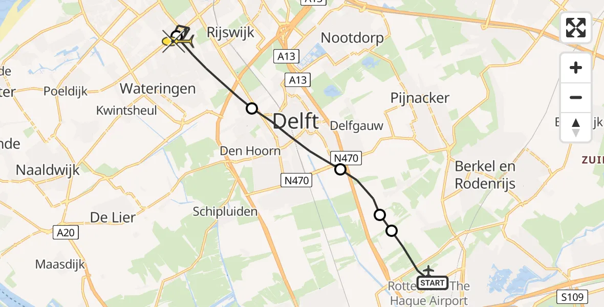 Routekaart van de vlucht: Lifeliner 2 naar Den Haag