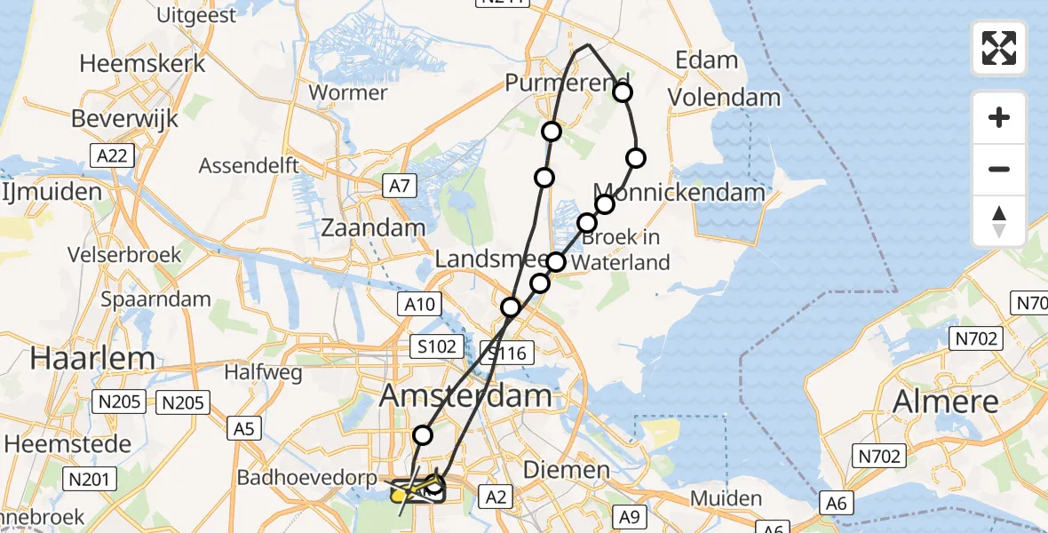 Routekaart van de vlucht: Lifeliner 1 naar VU Medisch Centrum Amsterdam