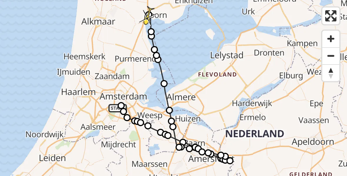 Routekaart van de vlucht: Lifeliner 1 naar Berkhout