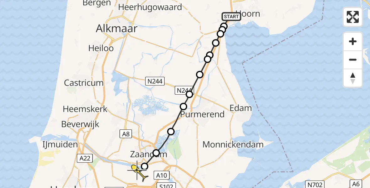 Routekaart van de vlucht: Lifeliner 1 naar Amsterdam Heliport