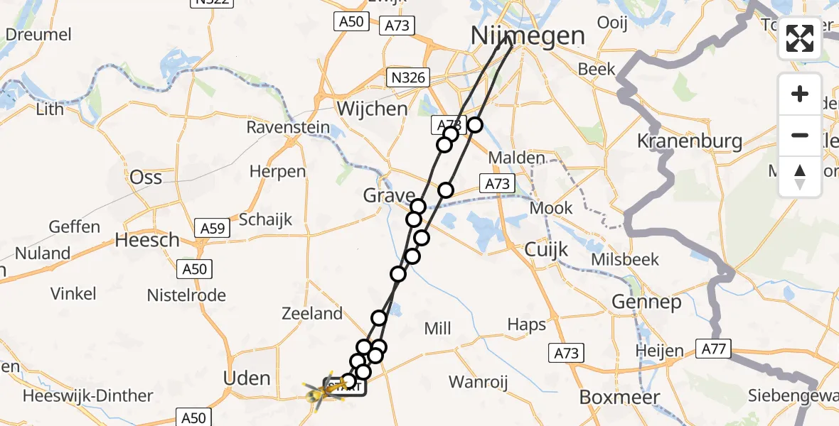 Vluchtroute Traumahelikopter Vliegbasis Volkel - Vliegbasis Volkel, 24 maart 2023, 18:02