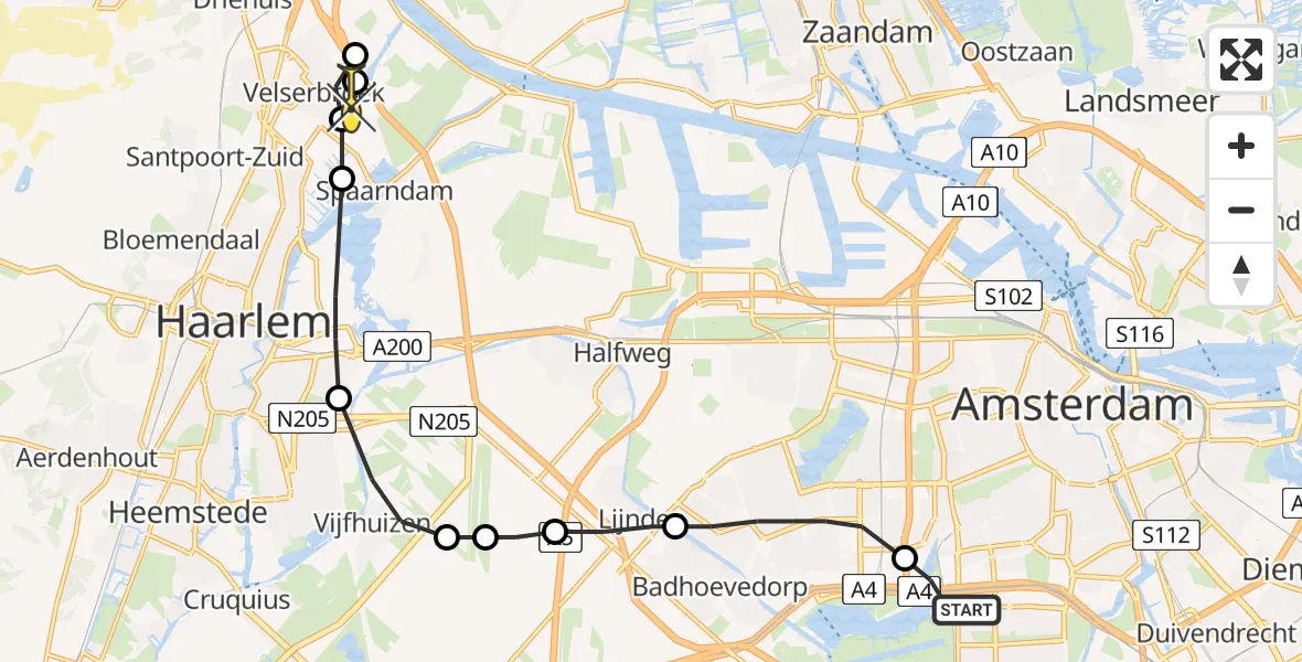 Routekaart van de vlucht: Lifeliner 1 naar Velserbroek