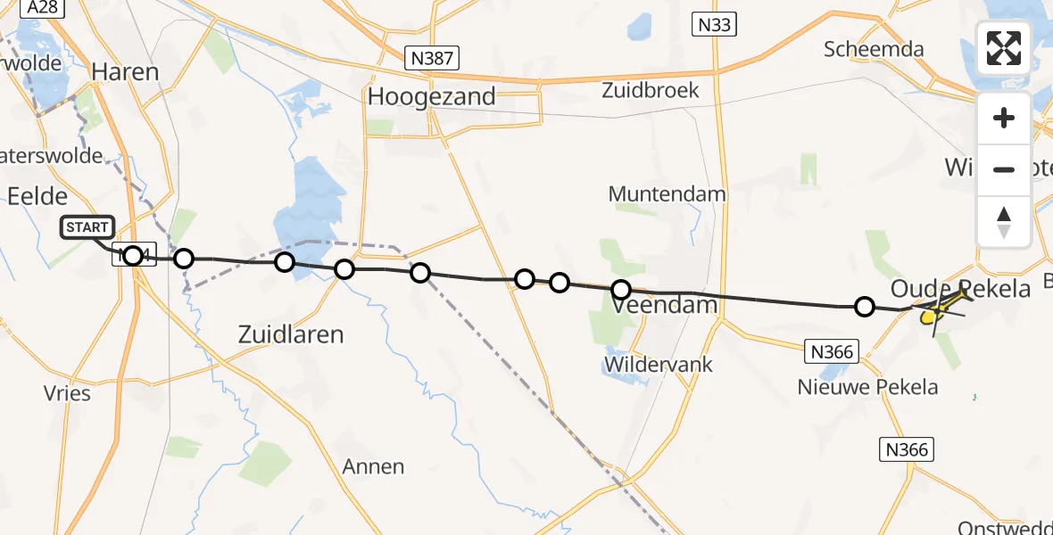 Routekaart van de vlucht: Lifeliner 4 naar Oude Pekela