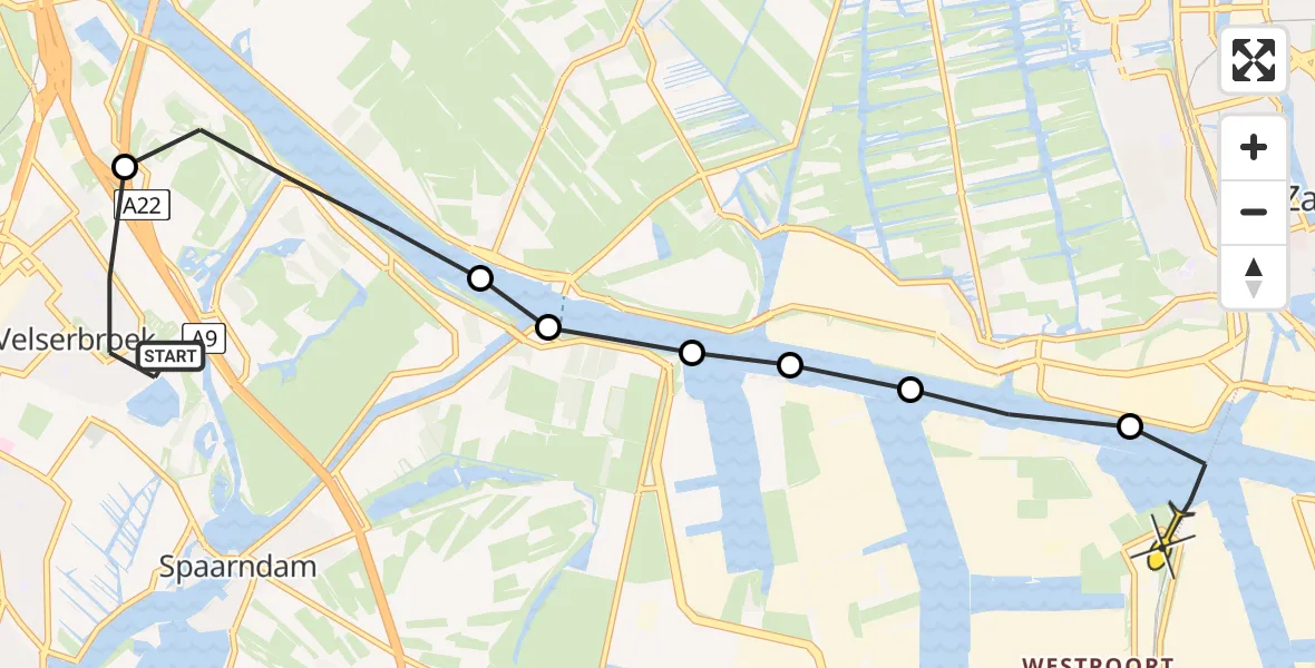 Routekaart van de vlucht: Lifeliner 1 naar Amsterdam Heliport