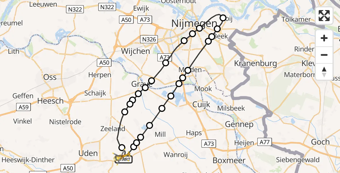Vluchtroute Traumahelikopter Vliegbasis Volkel - Vliegbasis Volkel, 24 maart 2023, 18:30