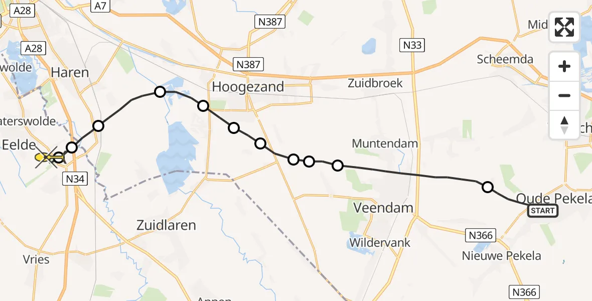 Routekaart van de vlucht: Lifeliner 4 naar Groningen Airport Eelde