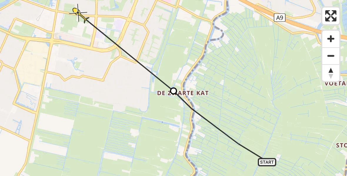 Routekaart van de vlucht: Politiehelikopter naar Amstelveen