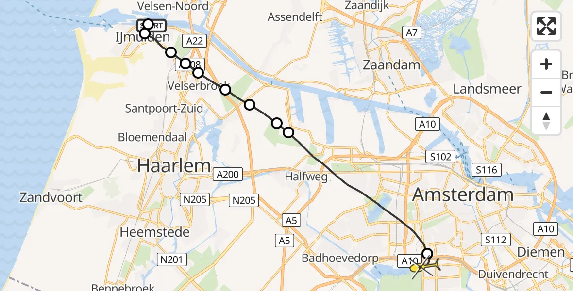 Routekaart van de vlucht: Lifeliner 1 naar VU Medisch Centrum Amsterdam