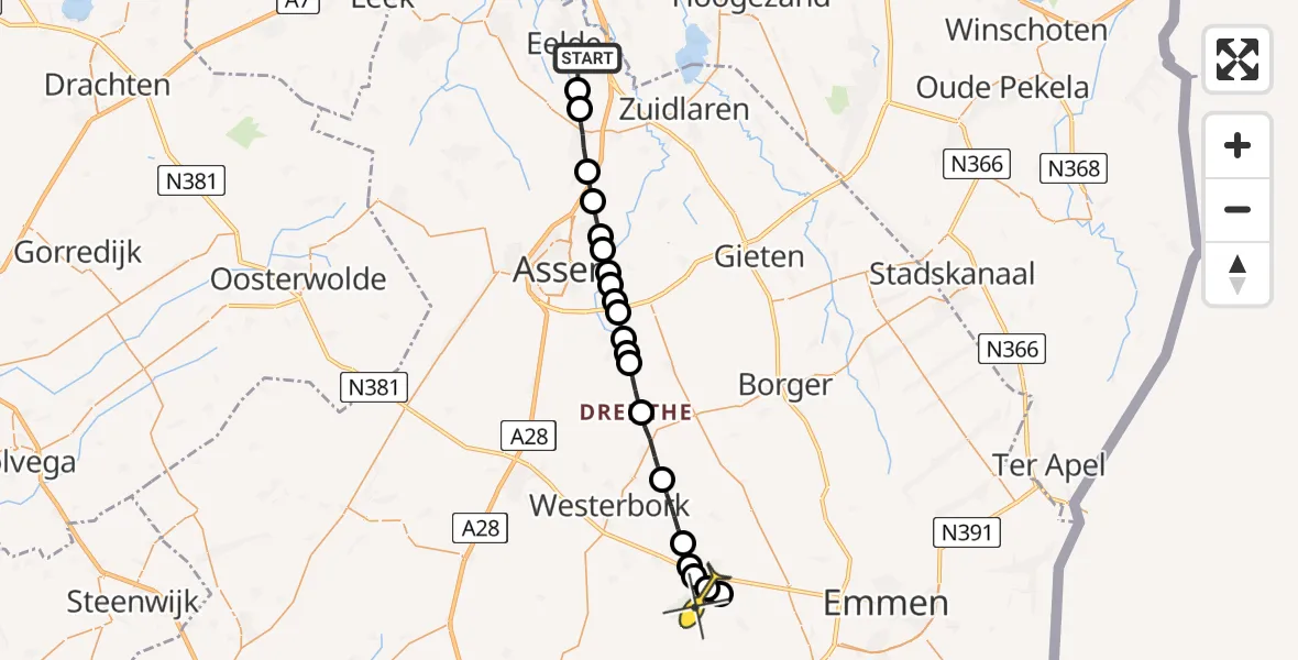 Routekaart van de vlucht: Lifeliner 4 naar Aalden