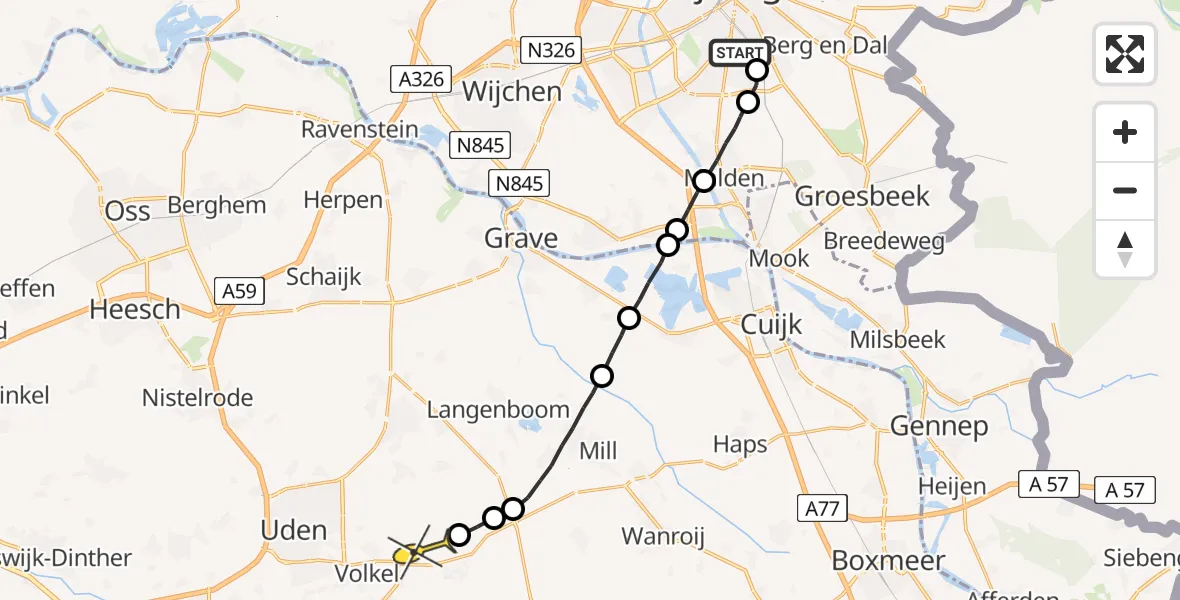 Routekaart van de vlucht: Lifeliner 3 naar Vliegbasis Volkel