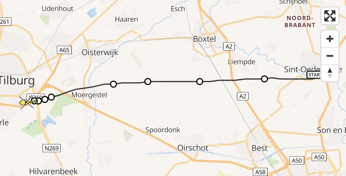 Routekaart van de vlucht: Lifeliner 3 naar Tilburg