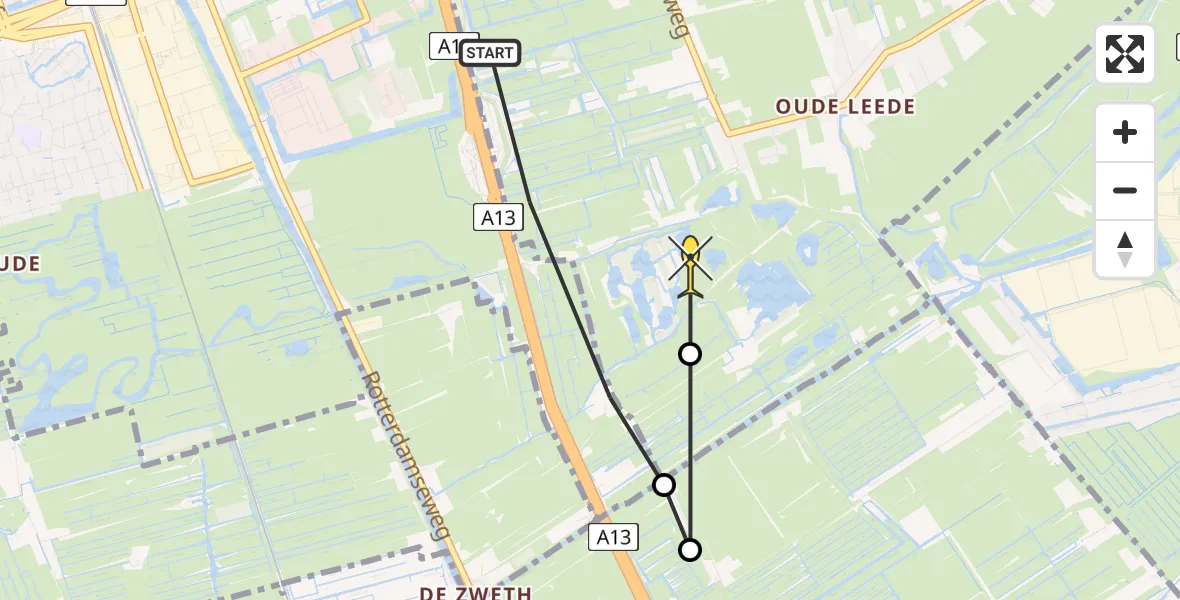 Routekaart van de vlucht: Politieheli naar Delfgauw