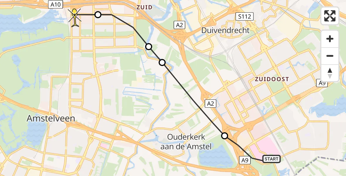 Routekaart van de vlucht: Lifeliner 1 naar VU Medisch Centrum Amsterdam