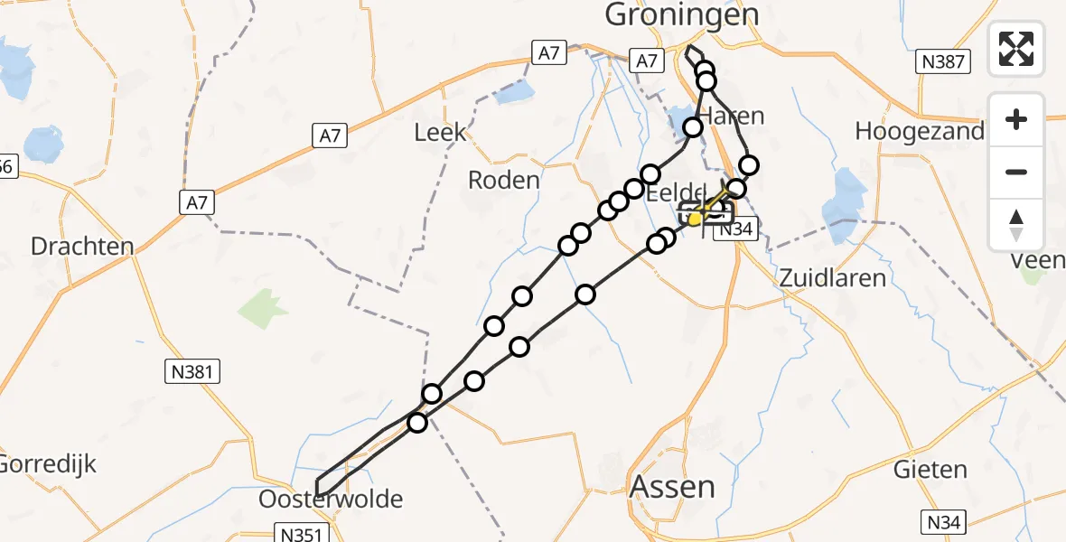 Routekaart van de vlucht: Lifeliner 4 naar Groningen Airport Eelde