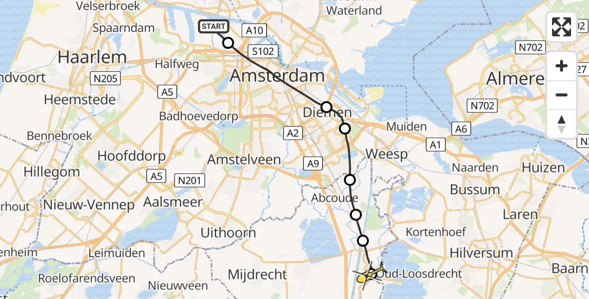 Routekaart van de vlucht: Lifeliner 1 naar Nieuwersluis