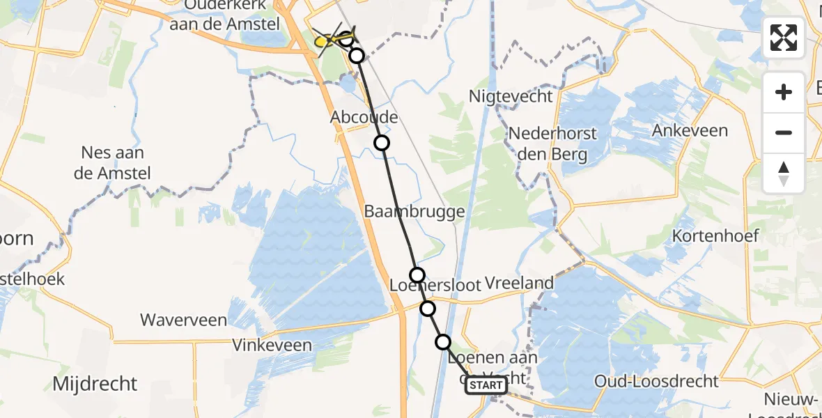 Routekaart van de vlucht: Lifeliner 1 naar Academisch Medisch Centrum (AMC)