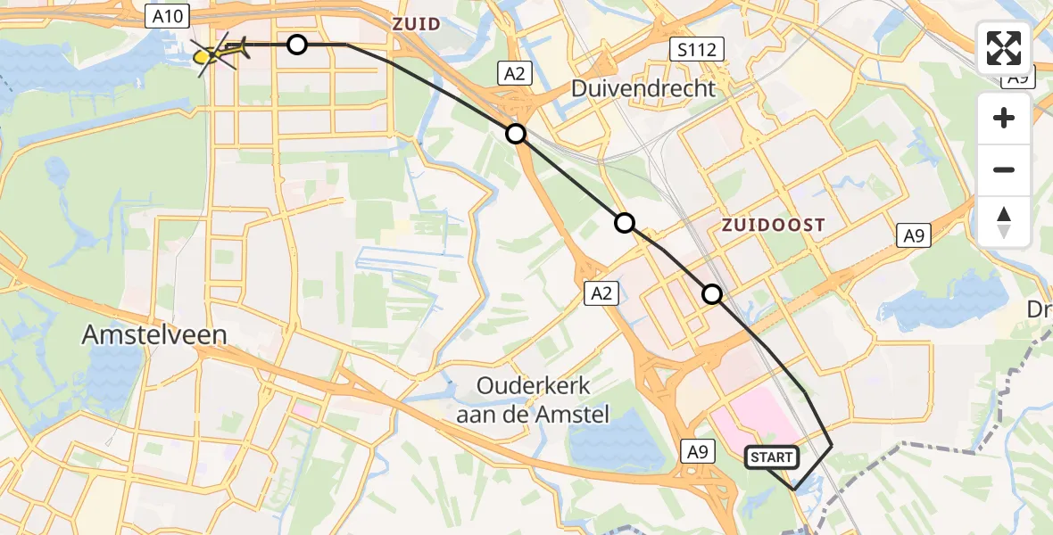 Routekaart van de vlucht: Lifeliner 1 naar VU Medisch Centrum Amsterdam