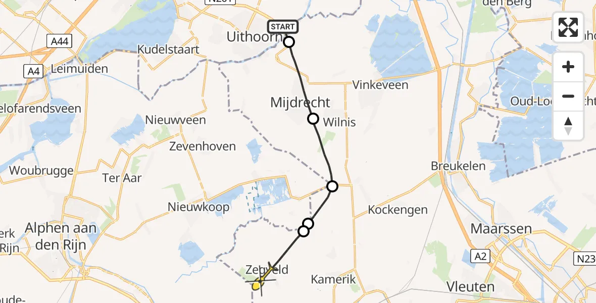 Routekaart van de vlucht: Politieheli naar Zegveld