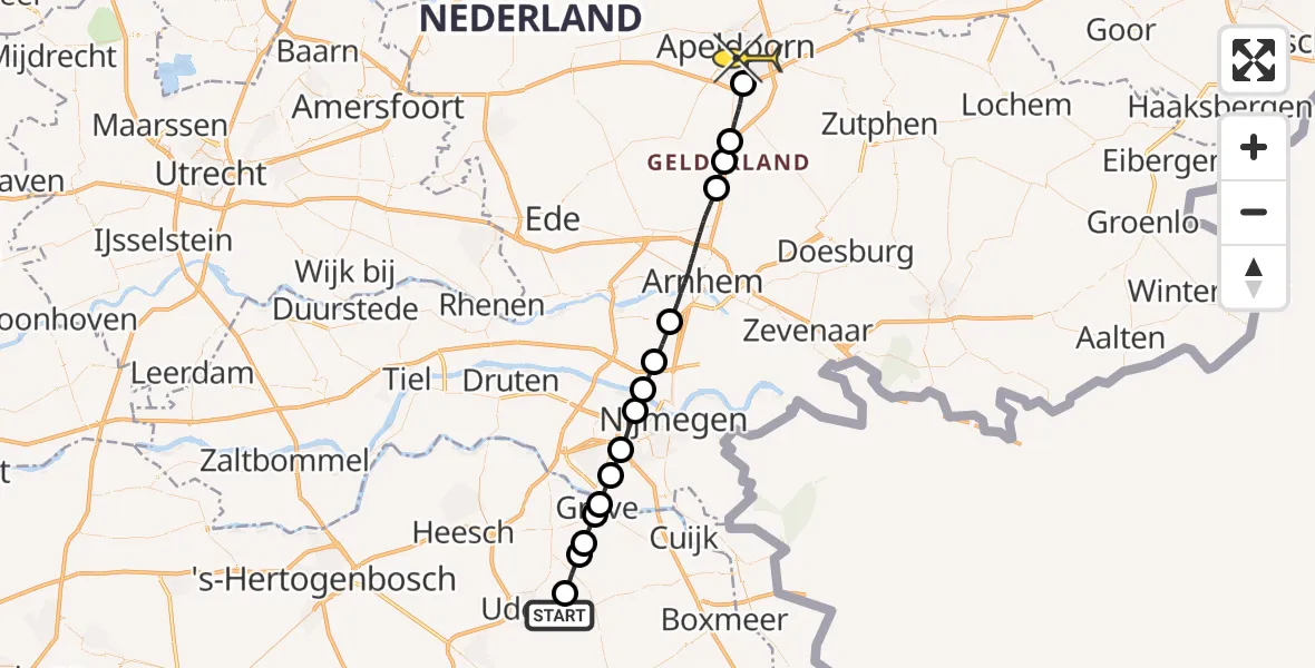 Routekaart van de vlucht: Lifeliner 3 naar Apeldoorn