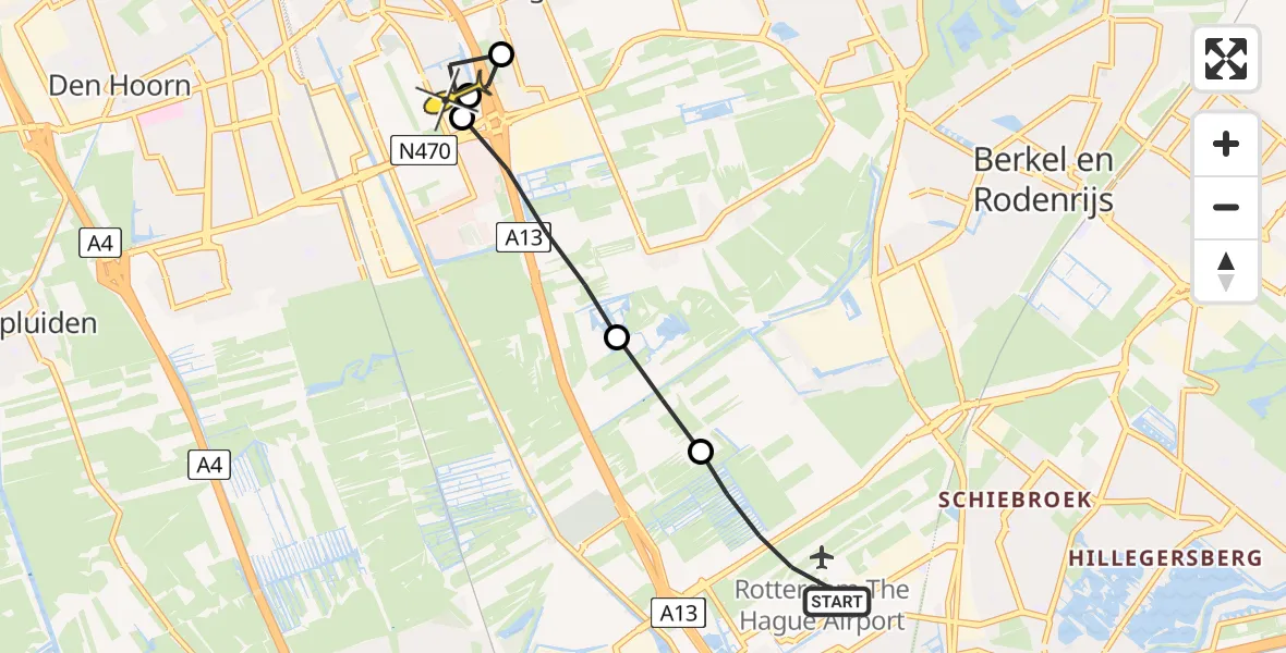 Routekaart van de vlucht: Lifeliner 2 naar Delft