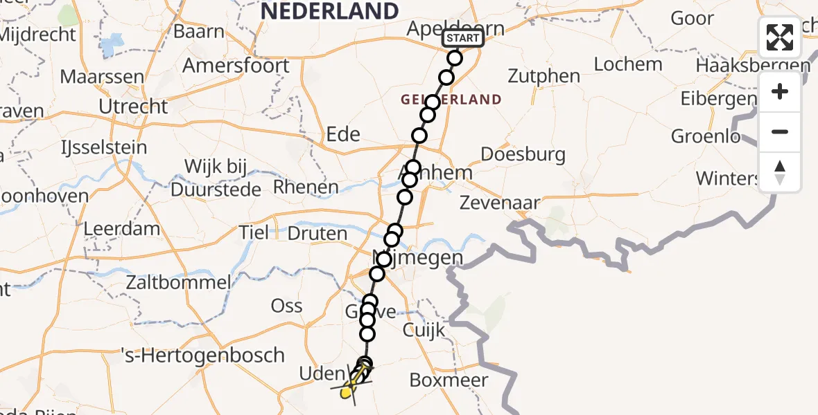 Routekaart van de vlucht: Lifeliner 3 naar Vliegbasis Volkel