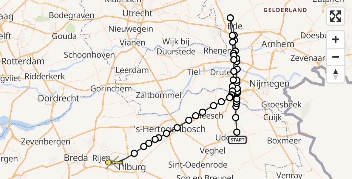 Routekaart van de vlucht: Lifeliner 3 naar Tilburg